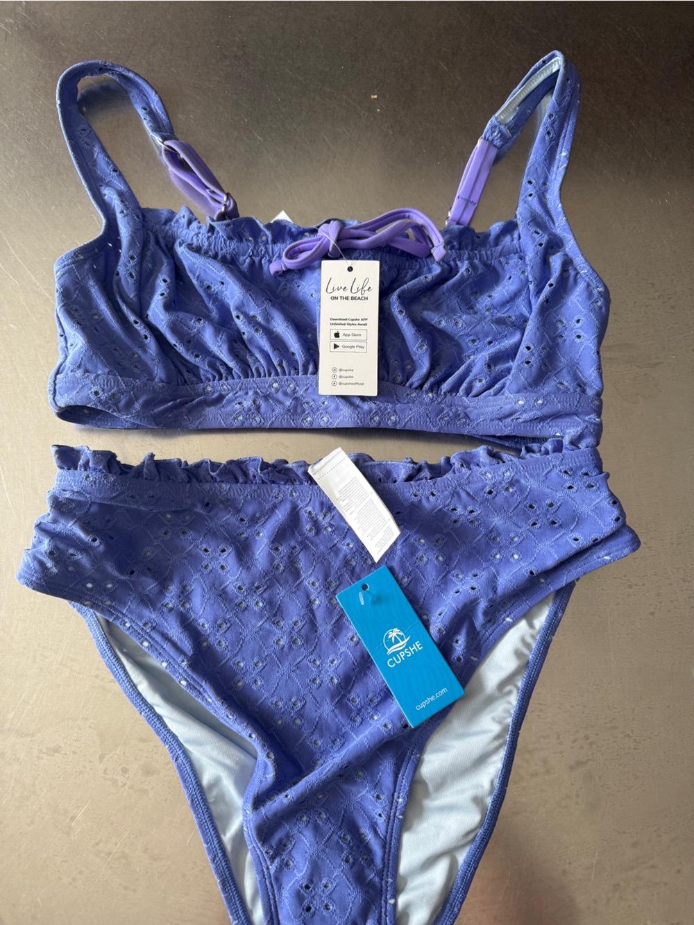 Cupshe Purple Eyelet Two-Piece Bikini Set nwt M
